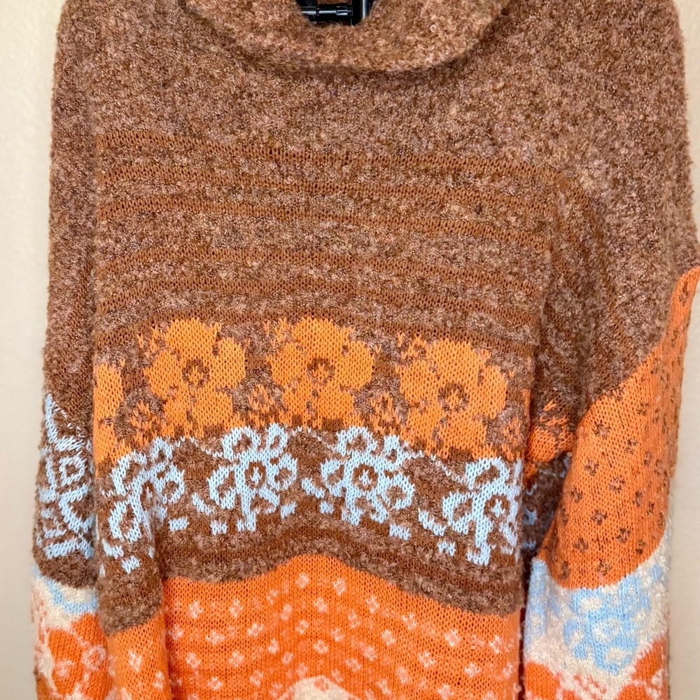 Fate Brown and Orange Floral Pattern Sweater - Picture 3 of 5